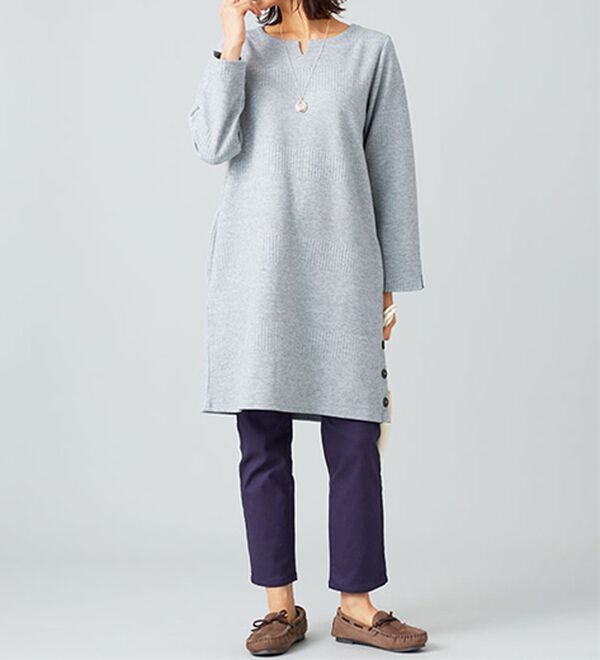 BELLUNA（ベルーナ）の「ボタン使いボーダージャカードワンピース（その他ワンピース）」｜詳細画像