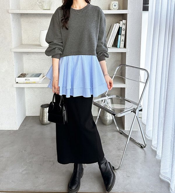 GeeRA（ジーラ）の「レイヤード風ペプラムスウェット（カットソー）」｜詳細画像