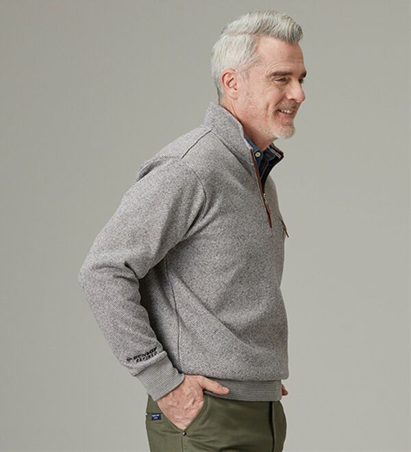 「＜ダンロップ・リファインド＞ツイード調ハーフジップトレーナー（メンズトレーナー）」｜詳細画像