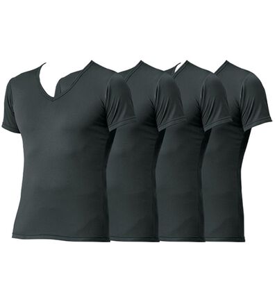 「【４枚組】抗菌防臭・マイクロファイバー裏起毛あったかインナー４枚組（シャツ）　半袖Ｖ首（メンズ肌着・インナーウェア）」