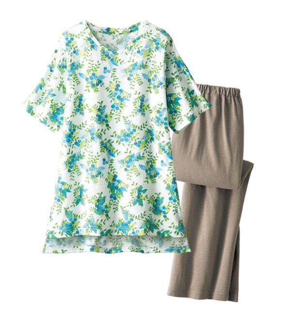 「【２着組】気分上がる♪ミセスの彩りフルーツ柄ウェア（パジャマ・ルームウェア）」｜詳細画像