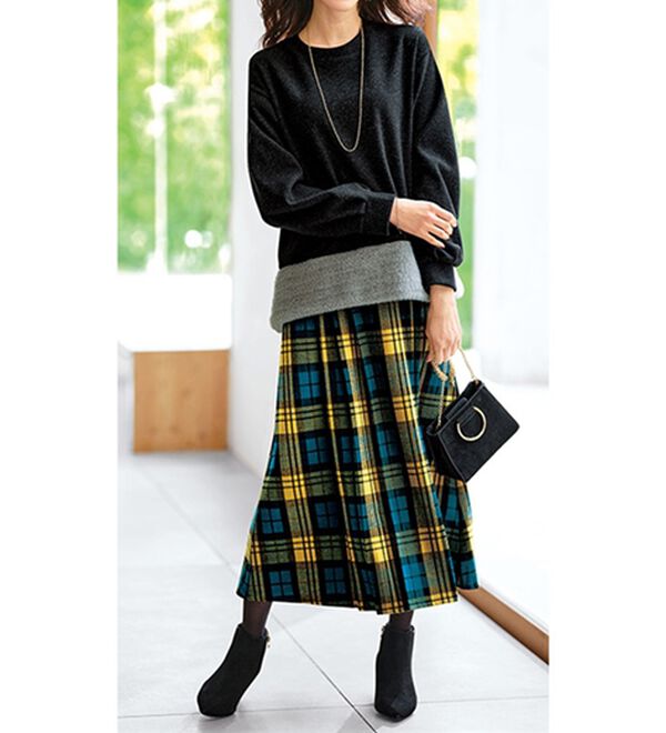 BELLUNA（ベルーナ）の「ウール調チェック柄タックデザインスカート（ロングスカート）」｜詳細画像