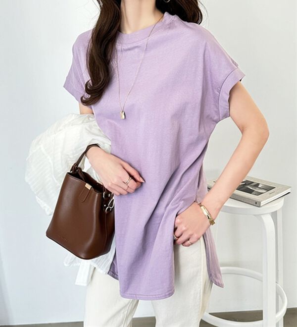 GeeRA（ジーラ）の「綿１００％フレンチスリーブチュニックＴシャツ（カットソー）」｜詳細画像