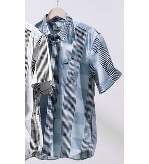 「＜クロコダイル＞チェック柄半袖シャツ（メンズシャツ）」｜ネイビー