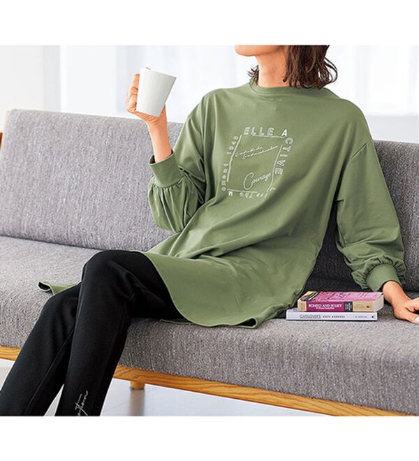 BELLUNA（ベルーナ）の「＜ＥＬＬＥ　Ａｃｔｉｖｅ＞なめらか裏起毛セットアップ（セットアップ）」｜オリーブ系