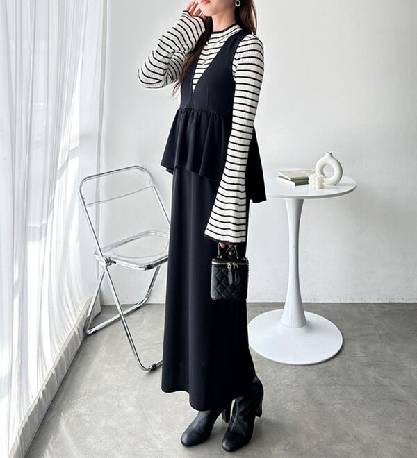 再入荷】楽ちん！ペプラムジャンパースカート - ベルーナ【公式】