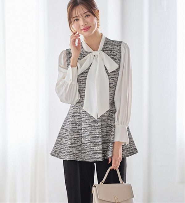 GeeRA（ジーラ）の「【２点セット】ニットツイードジレベストセットアップスーツ（パンツスーツ）」｜詳細画像