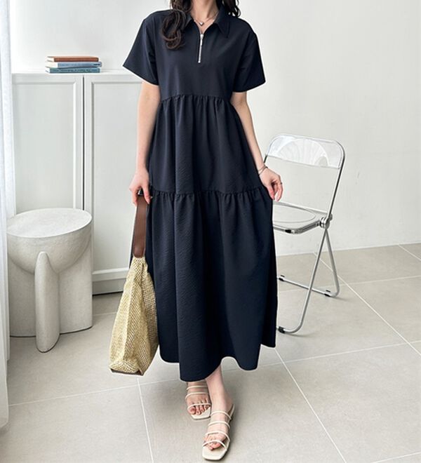 GeeRA（ジーラ）の「サッカーティアードハーフジップワンピース（その他ワンピース）」｜詳細画像