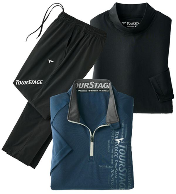 「【３点セット】＜ツアーステージ＞即完成！ブランド３点セット（メンズゴルフウェア）」｜ネイビーセット