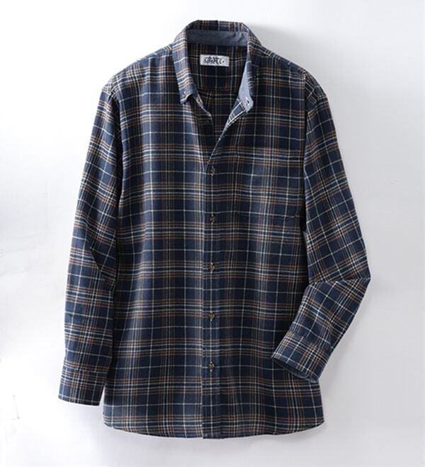 「シンプル＆プラス　フランネルチェックシャツ（メンズシャツ）」｜ブルーチェック(通常)