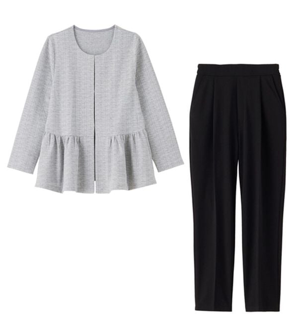 GeeRA（ジーラ）の「【２点セット】ニットツイードペプラムジャケットセットアップスーツ（パンツスーツ）」｜詳細画像