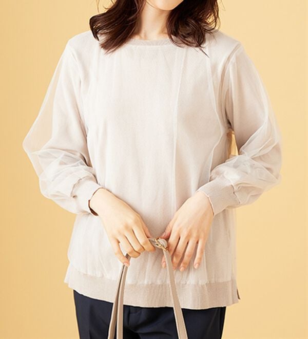 BELLUNA（ベルーナ）の「チュール重ねニットプルオーバー（ニット・セーター）」｜詳細画像