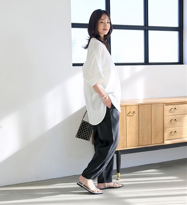 BELLUNA（ベルーナ）の「レーヨン麻入りゆったりワイドパンツ（フルレングスパンツ）」｜詳細画像