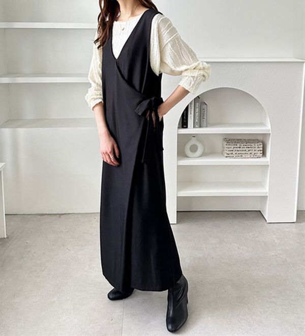 ルメランジュ　オールインワン ウエストリボン付き ルメランジュ オールインワン ウエストリボン付き