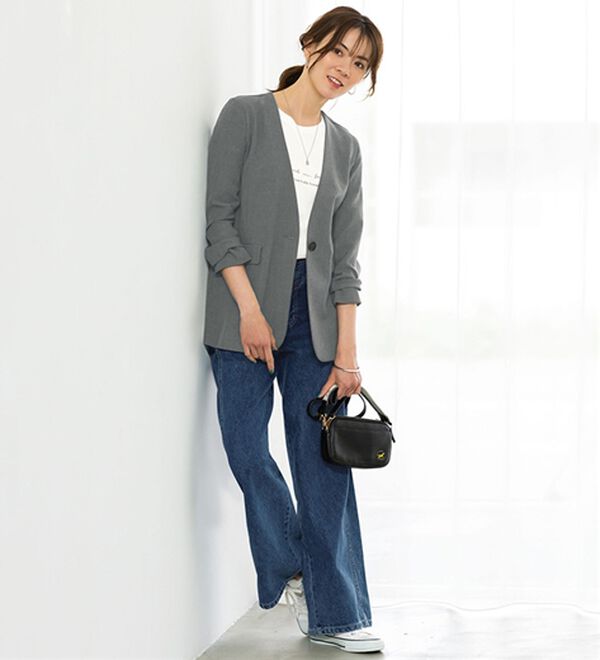 BELLUNA（ベルーナ）の「＜楽スタフィット＞ノーカラージャケット（ノーカラージャケット）」｜詳細画像