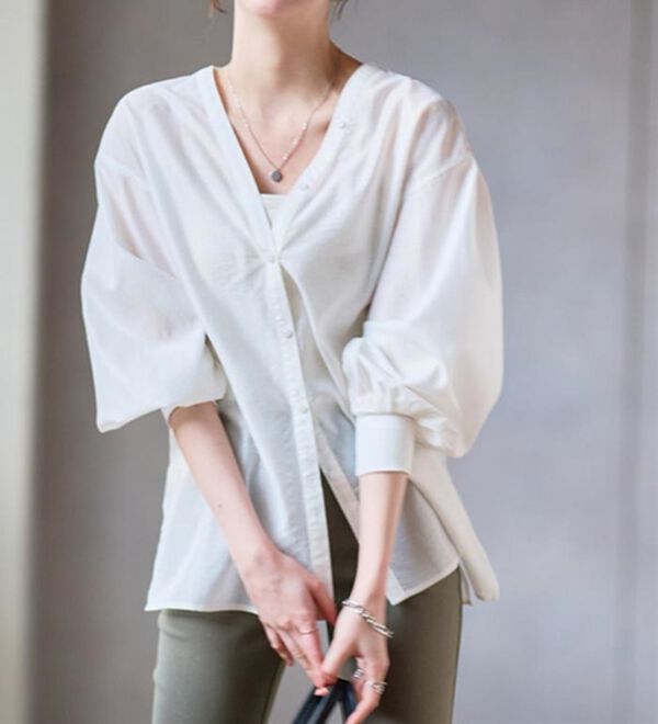 RANAN（ラナン）の「ディープVネックシアーシャツ（シャツ）」｜詳細画像