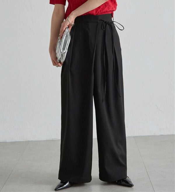 RANAN（ラナン）の「麻調2タックラップリボンパンツ（フルレングスパンツ）」｜詳細画像