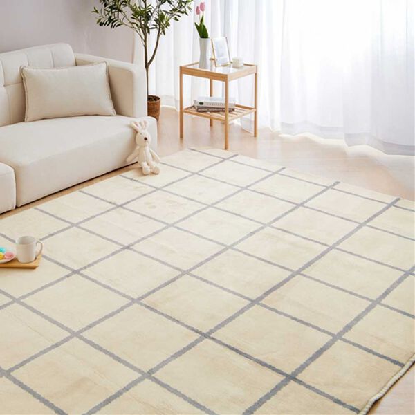 iellio（イエリオ）の「北欧調洗えるはっ水フランネルラグ＜ロングシーズン・床暖対応・洗濯可能・ウォッシャブル・おしゃれ・はっ水＞（ラグ）」｜タイルチェックアイボリー