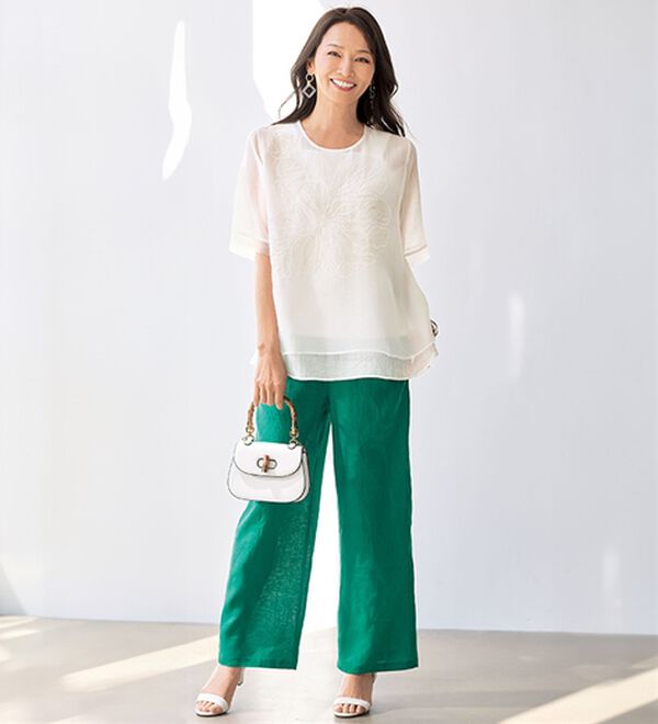 BELLUNA（ベルーナ）の「柔らか麻１００％イージーワイドパンツ（ワイドパンツ・ガウチョ）」｜詳細画像