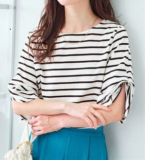 Viola e Viola（ヴィオラ エ ヴィオラ）の「綿１００％袖タックＴシャツ（Tシャツ）」｜ボーダー