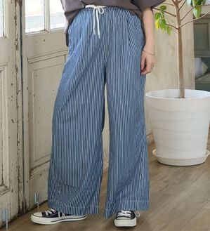 A HAPPY MARILYN（アハッピーマリリン）の「【大きいサイズ】【Ｍ～８Ｌ／選べる丈】楽して叶う！イージーデニムワイドパンツ（ワイドパンツ・ガウチョ）」｜ブルーストライプ