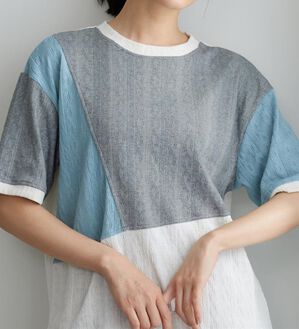 BELLUNA（ベルーナ）の「ミニケーブル柄パッチワーク風プルオーバー（カットソー）」｜詳細画像