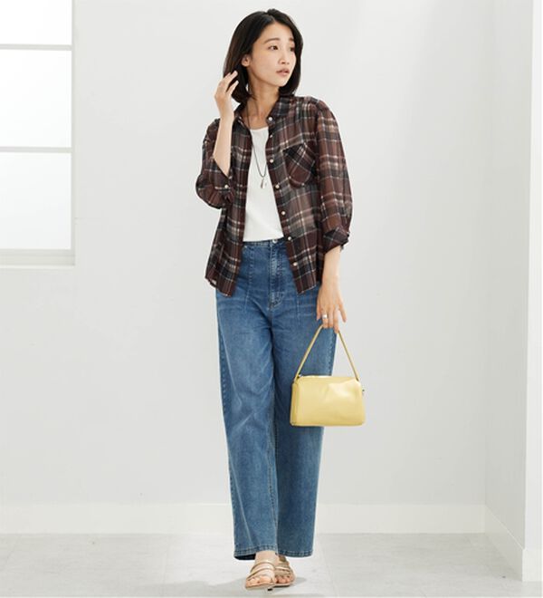 BELLUNA（ベルーナ）の「シフォン楊柳チェック柄プリントシャツ（シャツ）」｜詳細画像