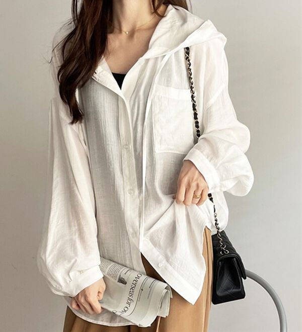 GeeRA（ジーラ）の「フード付きオーバーサイズシャツ（シャツ）」｜詳細画像