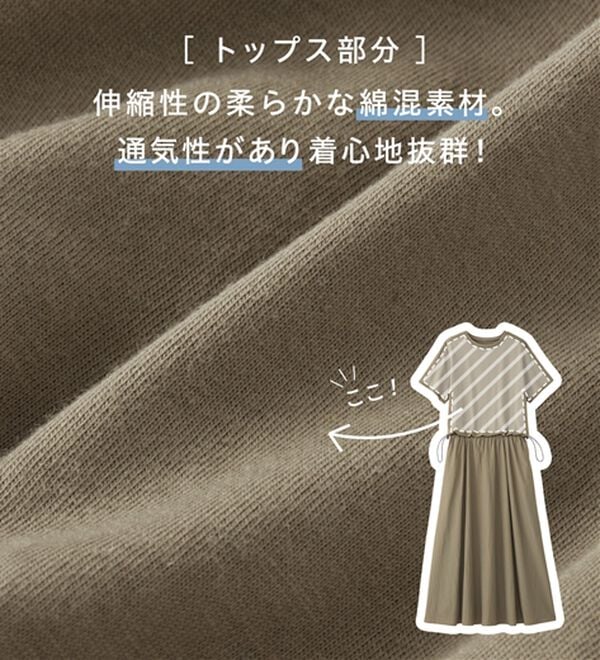 Viola e Viola（ヴィオラ エ ヴィオラ）の「【Ｍ～５Ｌ】ゆったり異素材ドッキングワンピース（ドッキングワンピース）」｜詳細画像