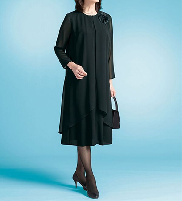 ルフラン（ルフラン）の「アイロンいらず重ね着風ワンピース（ブラックフォーマル（喪服・礼服））」｜詳細画像