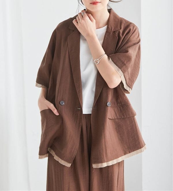 RANAN（ラナン）の「ハーフスリーブシアーシャツジャケット（テーラードジャケット）」｜詳細画像