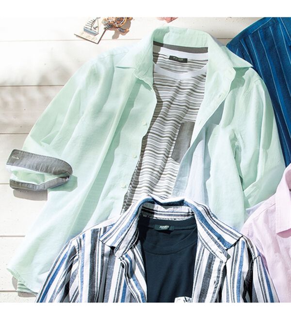 「ひんやり綿麻即戦力アンサンブルセット（メンズシャツ）」｜ミントセット