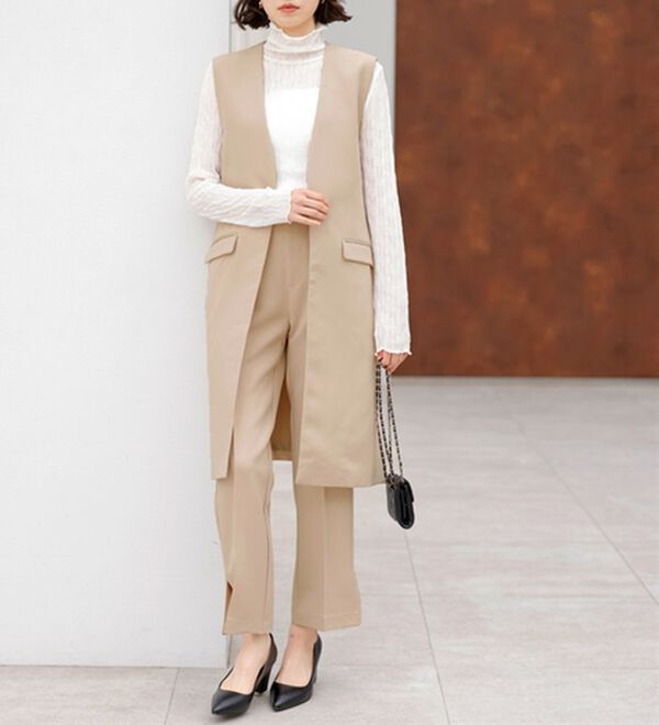 GeeRA（ジーラ）の「【２点セット】ロングジレセットアップスーツ（パンツスーツ）」｜詳細画像