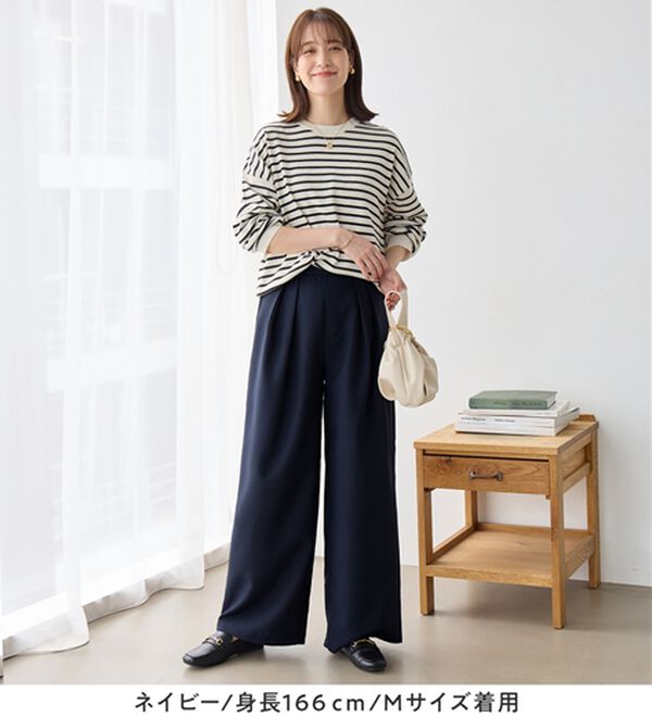 Viola e Viola（ヴィオラ エ ヴィオラ）の「【シワになりにくい】隠して美脚とろみ２タックワイドパンツ（ワイドパンツ・ガウチョ）」｜詳細画像