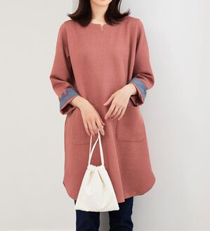 BELLUNA（ベルーナ）の「ポケット付ボーダージャカードワンピース（その他ワンピース）」｜コーラル