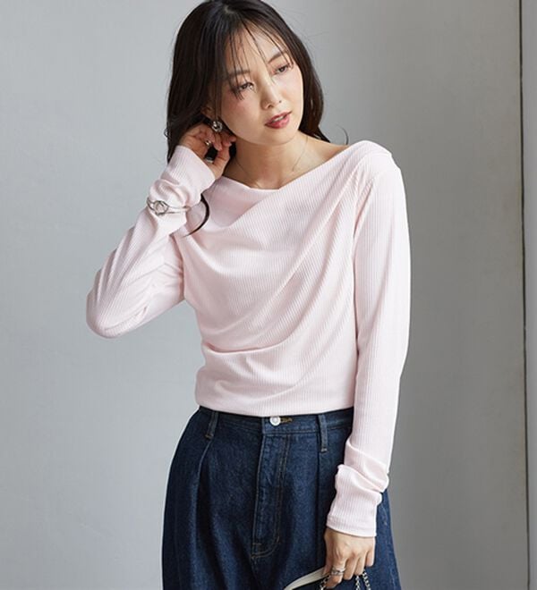 RANAN（ラナン）の「【新色追加】上品ドレープリブロングＴシャツ（カットソー）」｜詳細画像