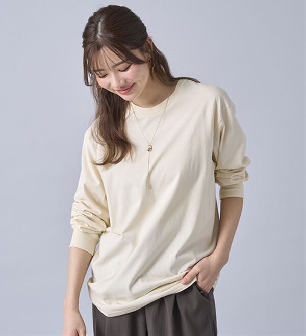 BELLUNA（ベルーナ）の「強撚綿１００％長袖プルオーバー（カットソー）」｜詳細画像