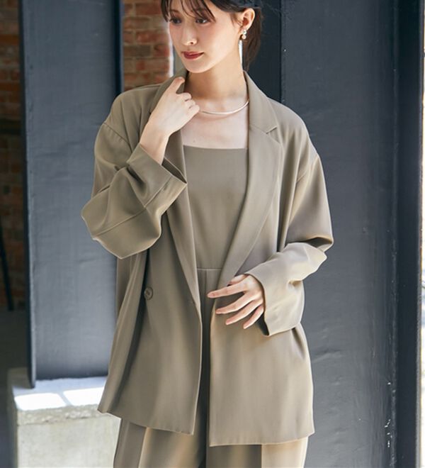 RANAN（ラナン）の「ジャケット＆サロペットドレスセット（パンツスーツ）」｜ベージュ