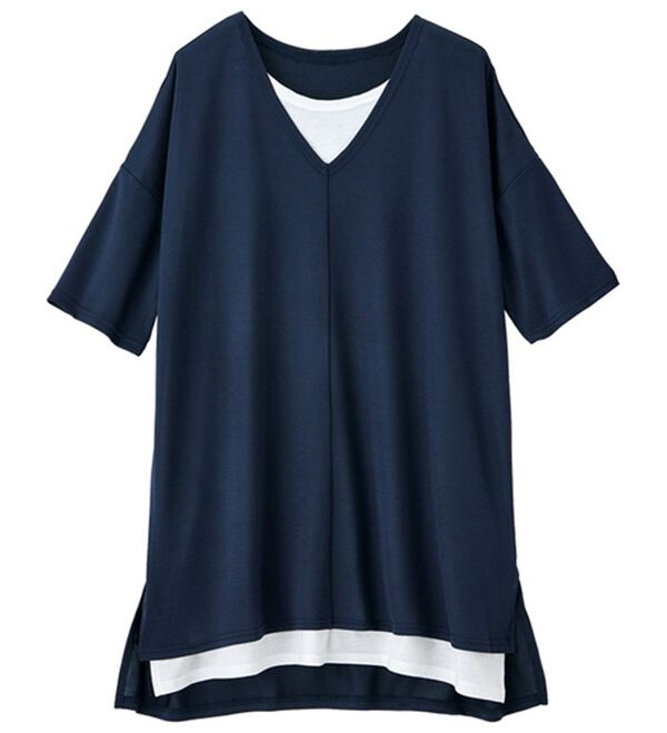 RANAN（ラナン）の「レイヤード風ニットソー半袖チュニック（チュニック）」｜詳細画像