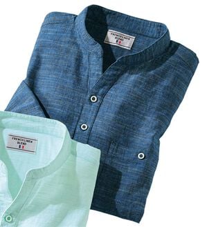 「ひんやり涼やか綿麻ゆったりシャツ（メンズシャツ）」｜ネイビー