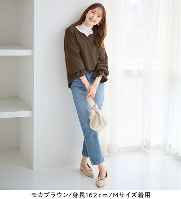 alotta（アロッタ）の「【裏起毛あり・なし】キャンディースリーブハートネックブラウス（ブラウス）」｜詳細画像