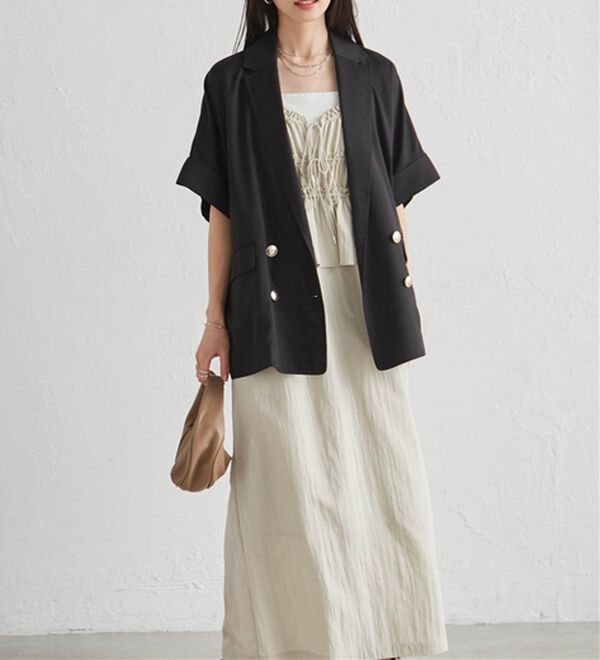 RANAN（ラナン）の「【新色追加】麻調ダブルボタンハーフスリーブジャケット（テーラードジャケット）」｜詳細画像