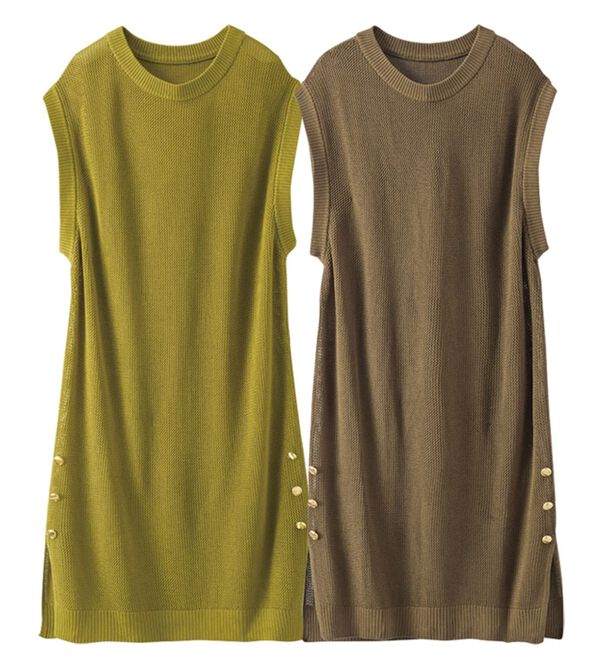 BELLUNA（ベルーナ）の「【２枚組】ボタンデザインニットベストチュニック（ベスト）」｜詳細画像