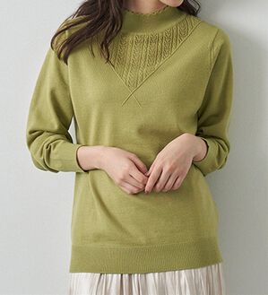 BELLUNA（ベルーナ）の「静電防止！洗えるウール入り透かし編みセーター（ニット・セーター）」｜グリーン
