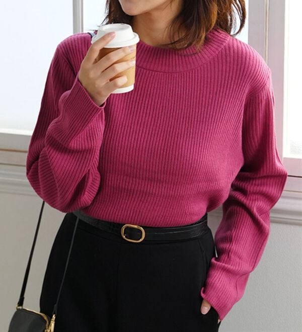 A HAPPY MARILYN（アハッピーマリリン）の「【ＬＬ～６Ｌ】＜新色追加＞Ｔシャツ感覚で着れるカメレオン級の着回しが叶うリブニット（ニット・セーター）」｜プラム