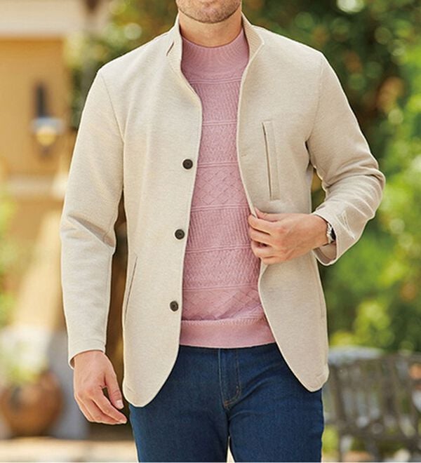 「コットンシルク編地柄セーター（メンズニット・セーター）」｜詳細画像