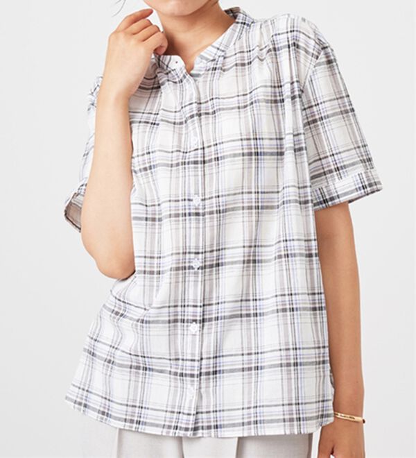 BELLUNA（ベルーナ）の「綿１００％バンドカラーシャツブラウス（ブラウス）」｜詳細画像