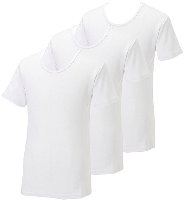 「【３枚組】温もり工房）　肌側綿１００％しっとり暖かインナー（メンズ肌着・インナーウェア）」｜オフホワイト3枚組 半袖丸首