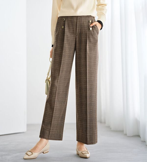 BELLUNA（ベルーナ）の「サマ見えウール調ボタン使いワイドパンツ（ワイドパンツ・ガウチョ）」｜詳細画像