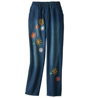 ルフラン（ルフラン）の「裏起毛刺しゅうデニム＜ポリシア＞（その他パンツ）」｜花柄